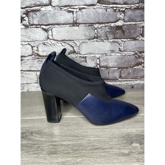 Via Spiga Midnight Navy Blue Leather Black Fabric Heels Women Sz 8.5B US/38.5EU - Picture 13 of 16